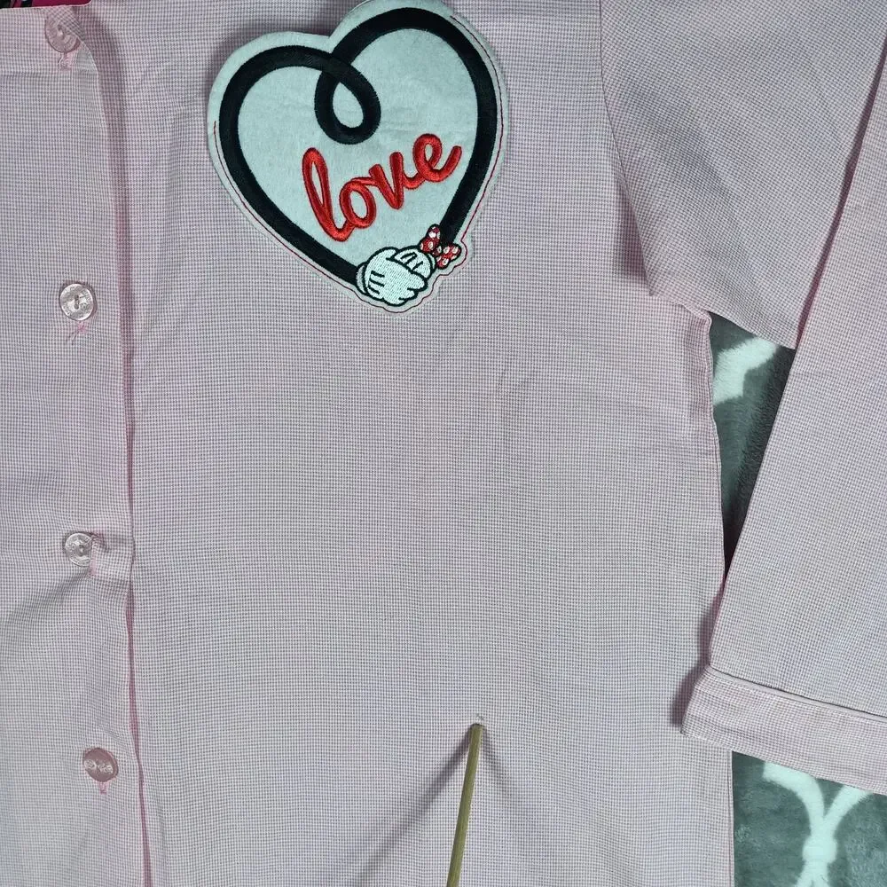 Disney Minnie Mouse Nightgown Women Size XL Pink Button Up Sleep Shirt Pajamas - Picture 11 of 13